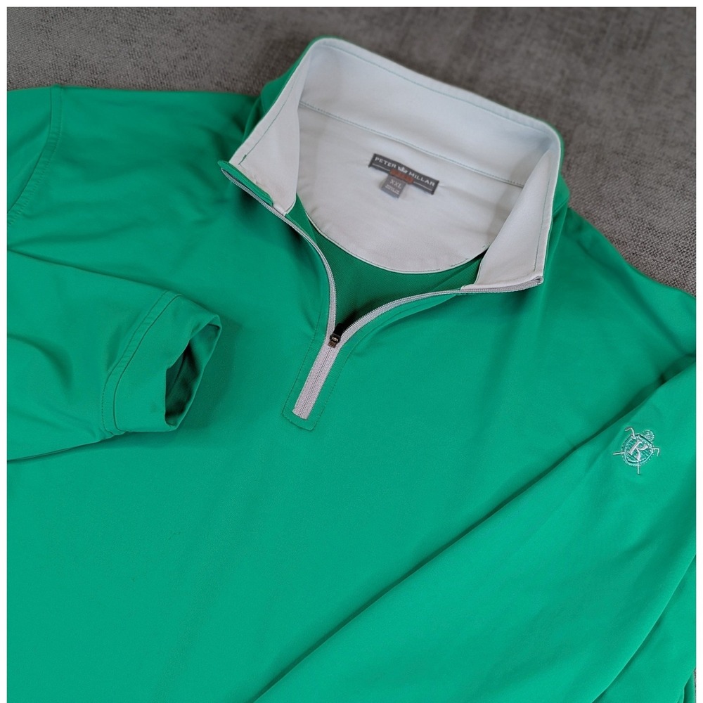 Peter Millar Pullover Mens XXL Green Wicking Performance 1/4 Zip Golf Sweater